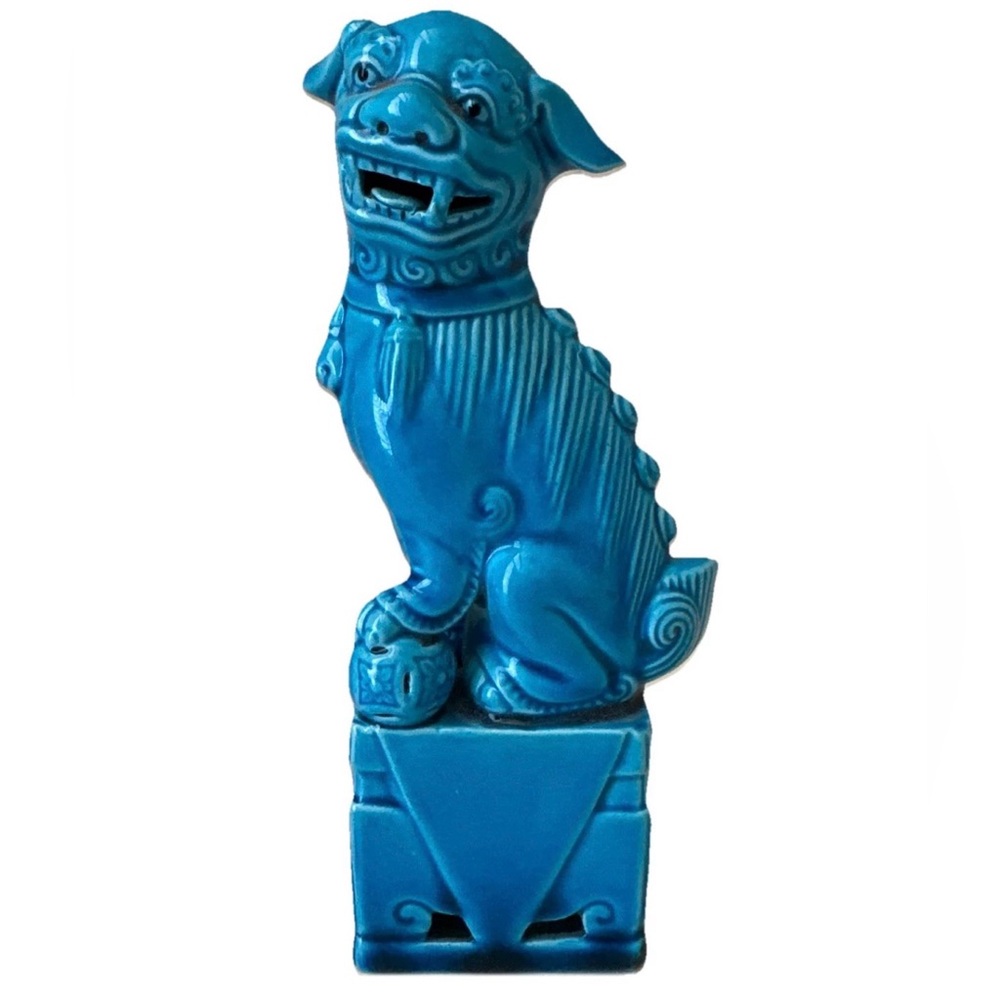 Vintage Chinese Foo Dog Turquoise Blue Glazed Porcelain